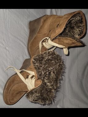 Target Brown Faux Suede Wedge Ankle Boots with Fur Cuff